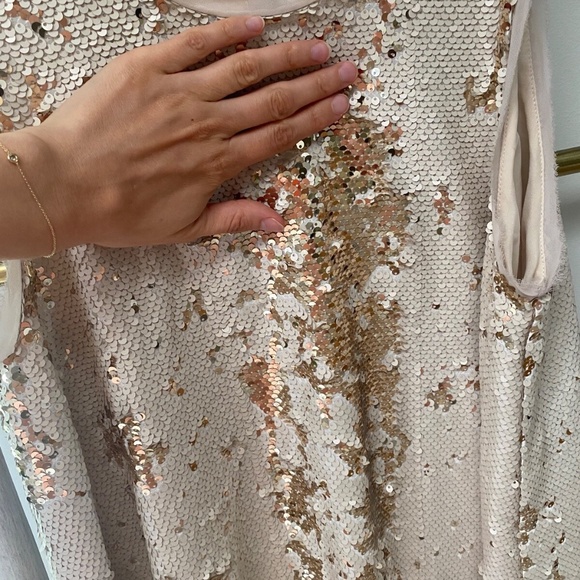 Rachel Roy Women’s Party Sequins Sleeveless Pockets Gold Beige Dress Size L - Picture 12 of 15